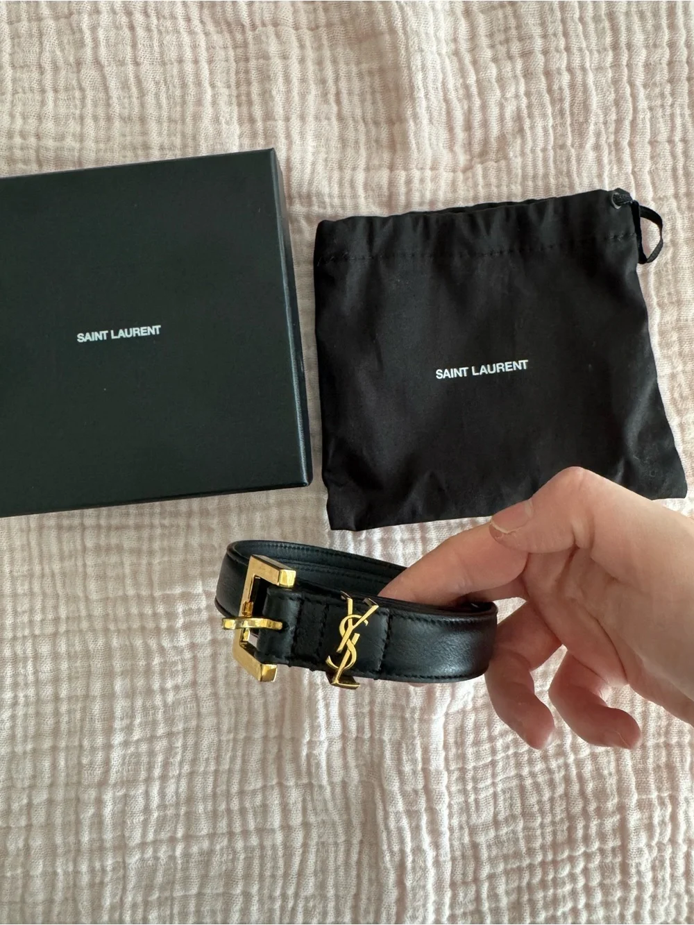 Authentic Saint Laurent Black Leather Belt with Gold YSL Hardware Rare Vintage YSL Yves Saint Laurent Black Genuine Leather  main image 2